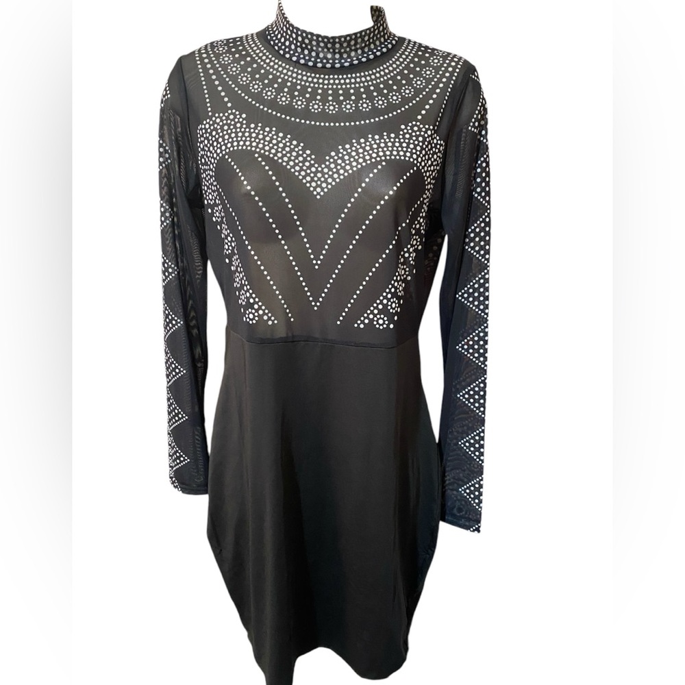 Sexy mesh black dress long sleeve woman size small heart design women size Small